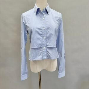 Tome Light Blue‎ Poplin Button-Up Long Sleeve Blouse Open Back Size 2